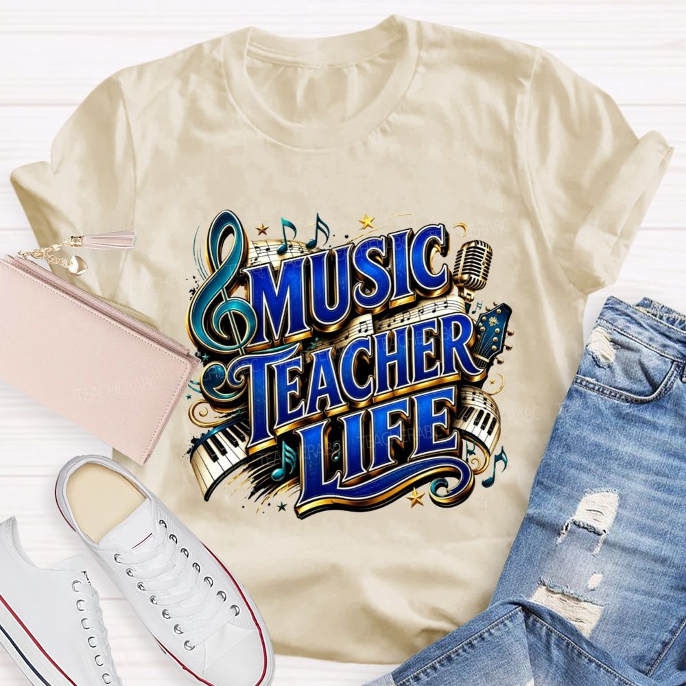 Music Teacher Life And Blue Gold Music Teacher T-shirt