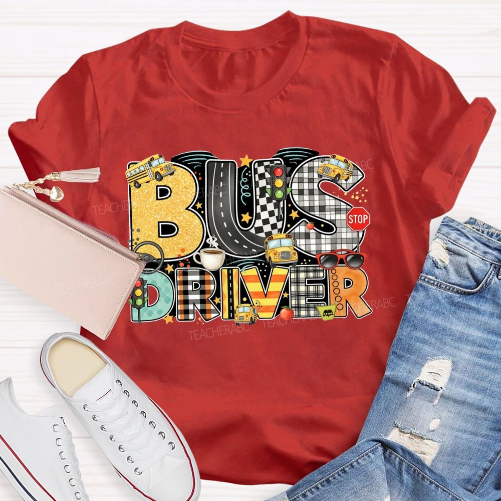 Bus Driver Mode On Coffee In Hand Kids On Board T-shirt