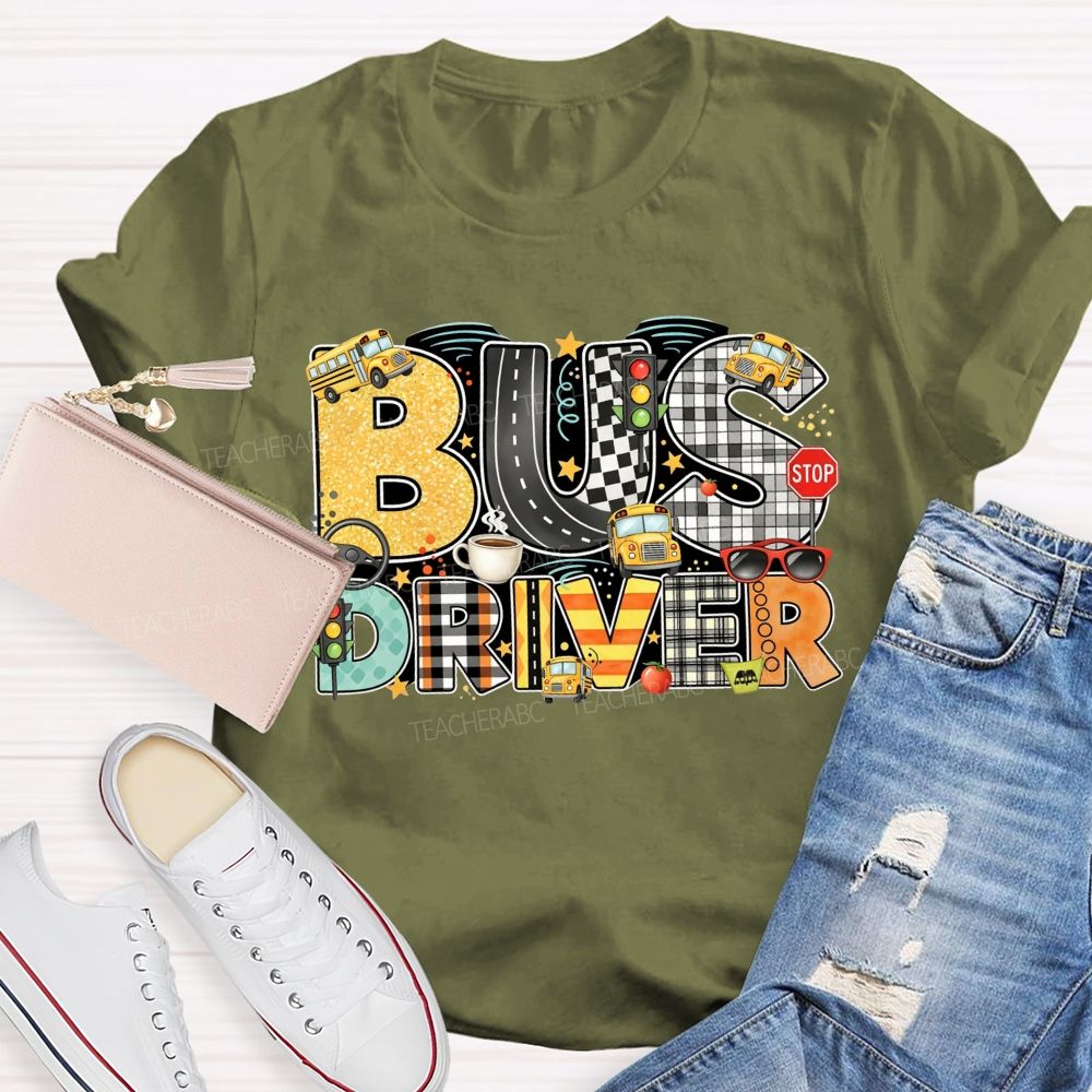 Bus Driver Mode On Coffee In Hand Kids On Board T-shirt