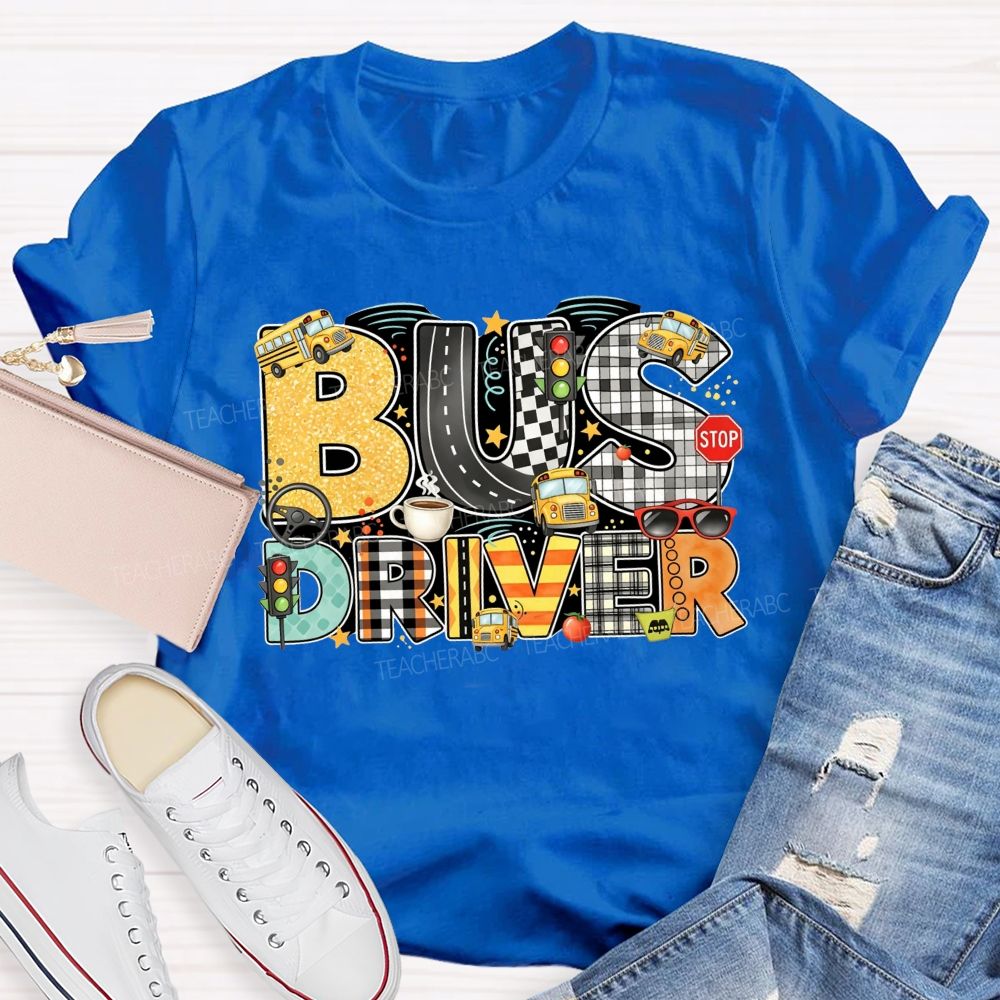 Bus Driver Mode On Coffee In Hand Kids On Board T-shirt