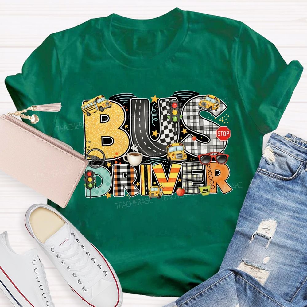 Bus Driver Mode On Coffee In Hand Kids On Board T-shirt