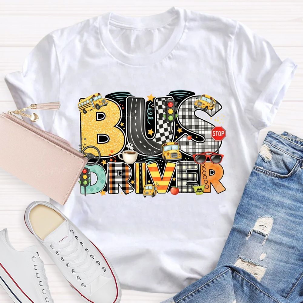 Bus Driver Mode On Coffee In Hand Kids On Board T-shirt
