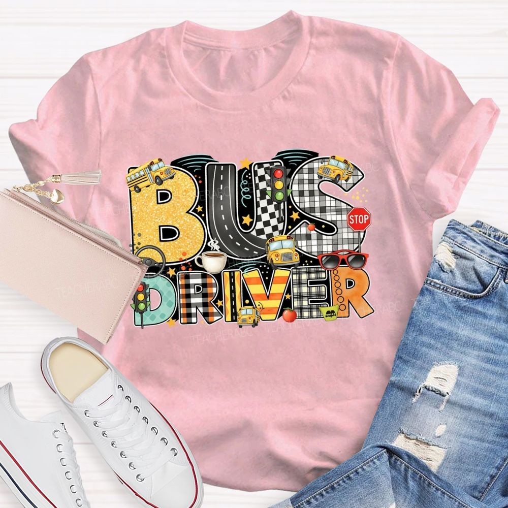 Bus Driver Mode On Coffee In Hand Kids On Board T-shirt