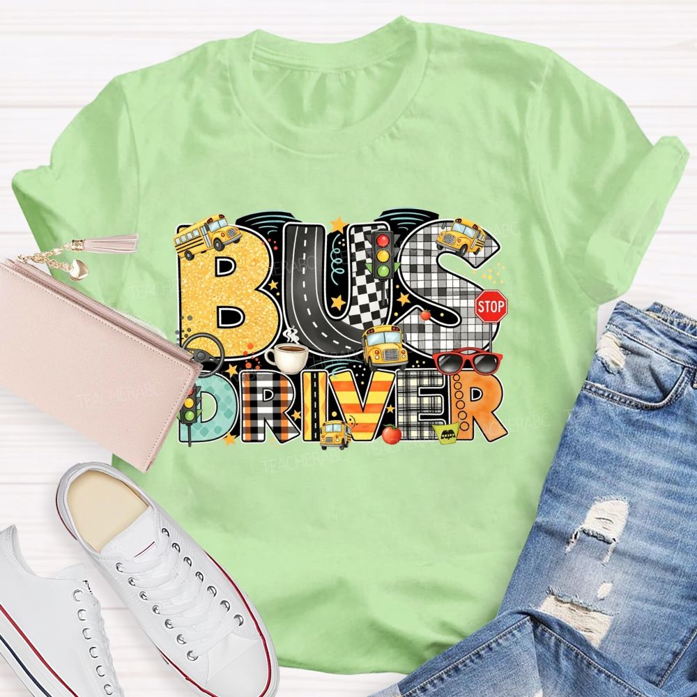 Bus Driver Mode On Coffee In Hand Kids On Board T-shirt