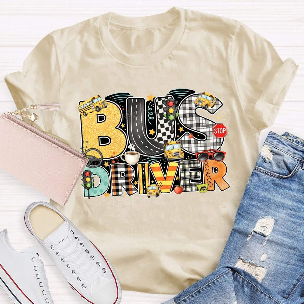 Bus Driver Mode On Coffee In Hand Kids On Board T-shirt