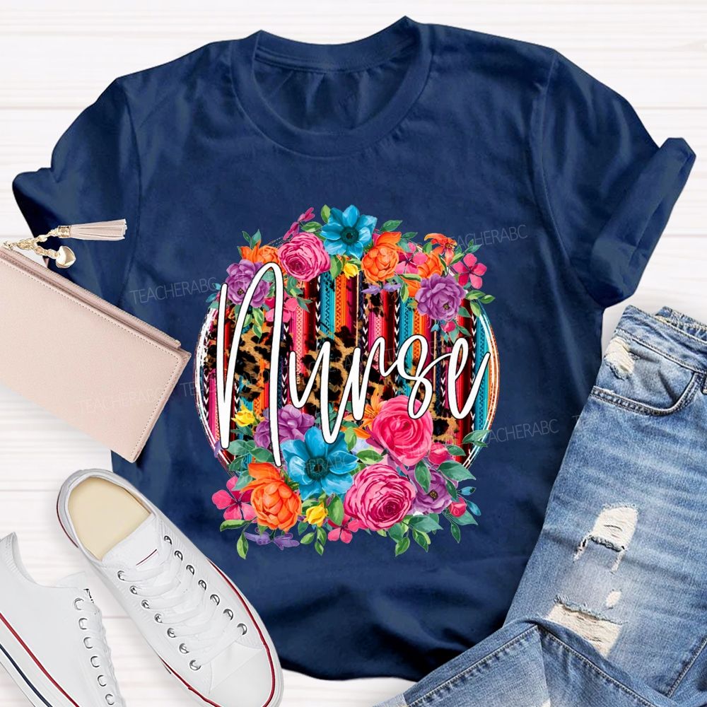 Nurse Life Blooming With Compassion And A Little Bit Of Leopard Print T-shirt