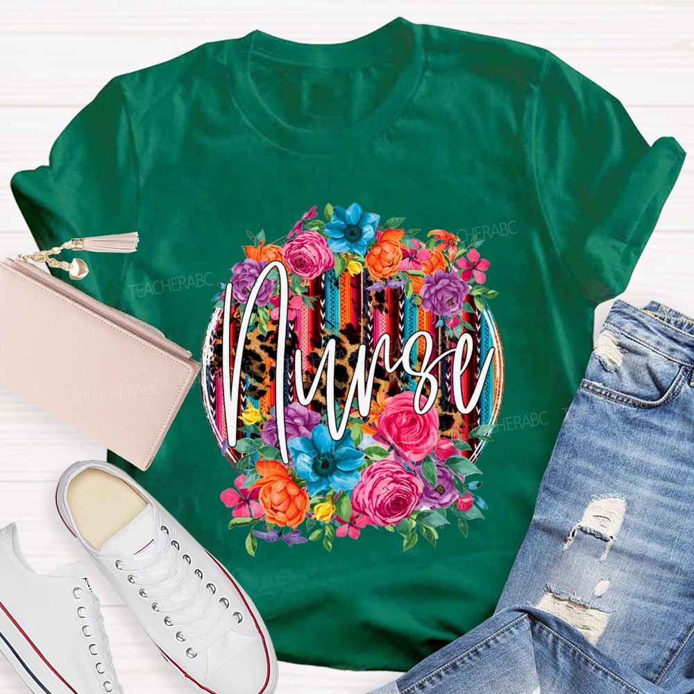 Nurse Life Blooming With Compassion And A Little Bit Of Leopard Print T-shirt