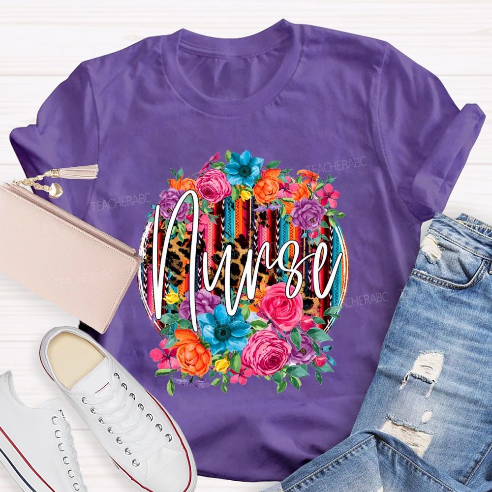Nurse Life Blooming With Compassion And A Little Bit Of Leopard Print T-shirt
