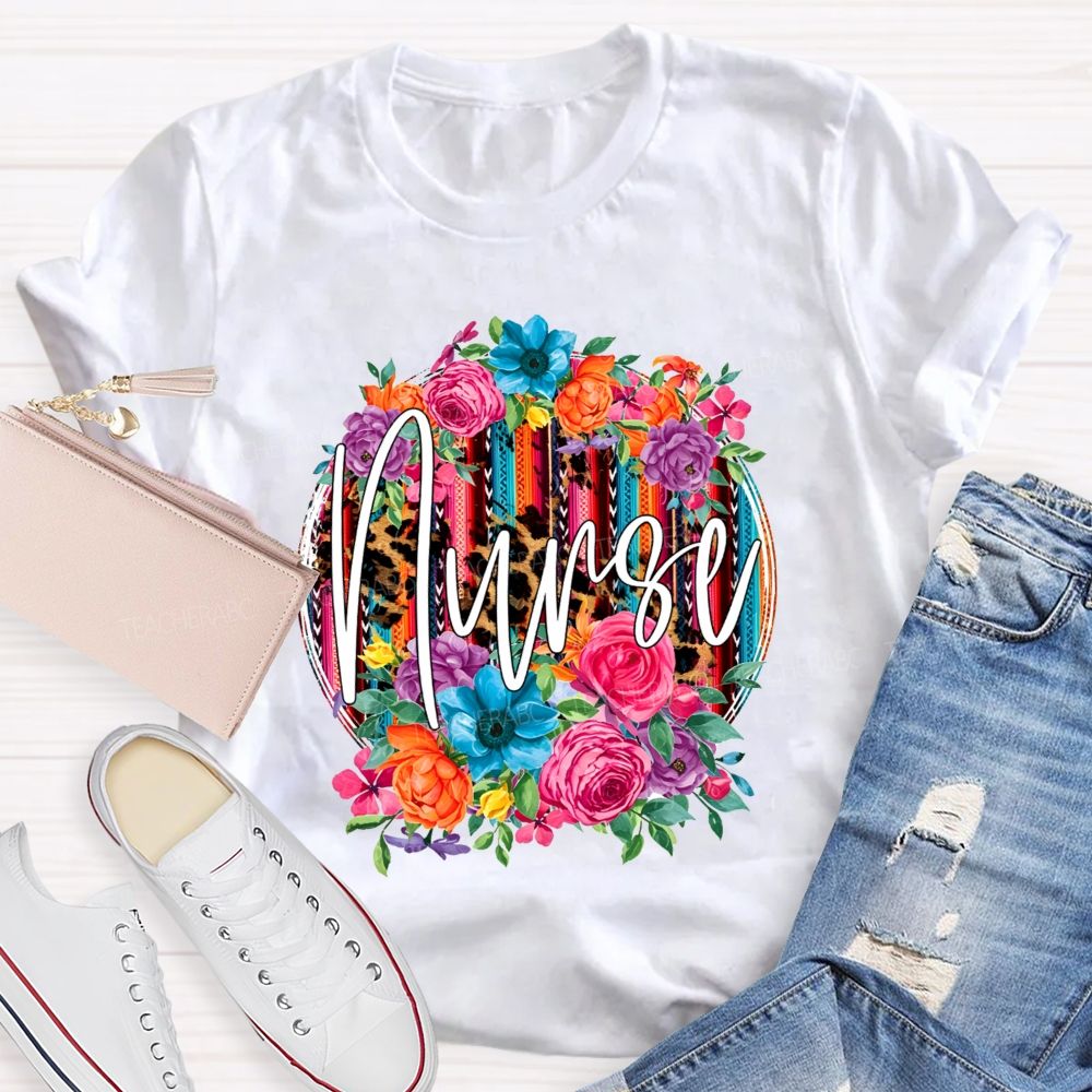 Nurse Life Blooming With Compassion And A Little Bit Of Leopard Print T-shirt