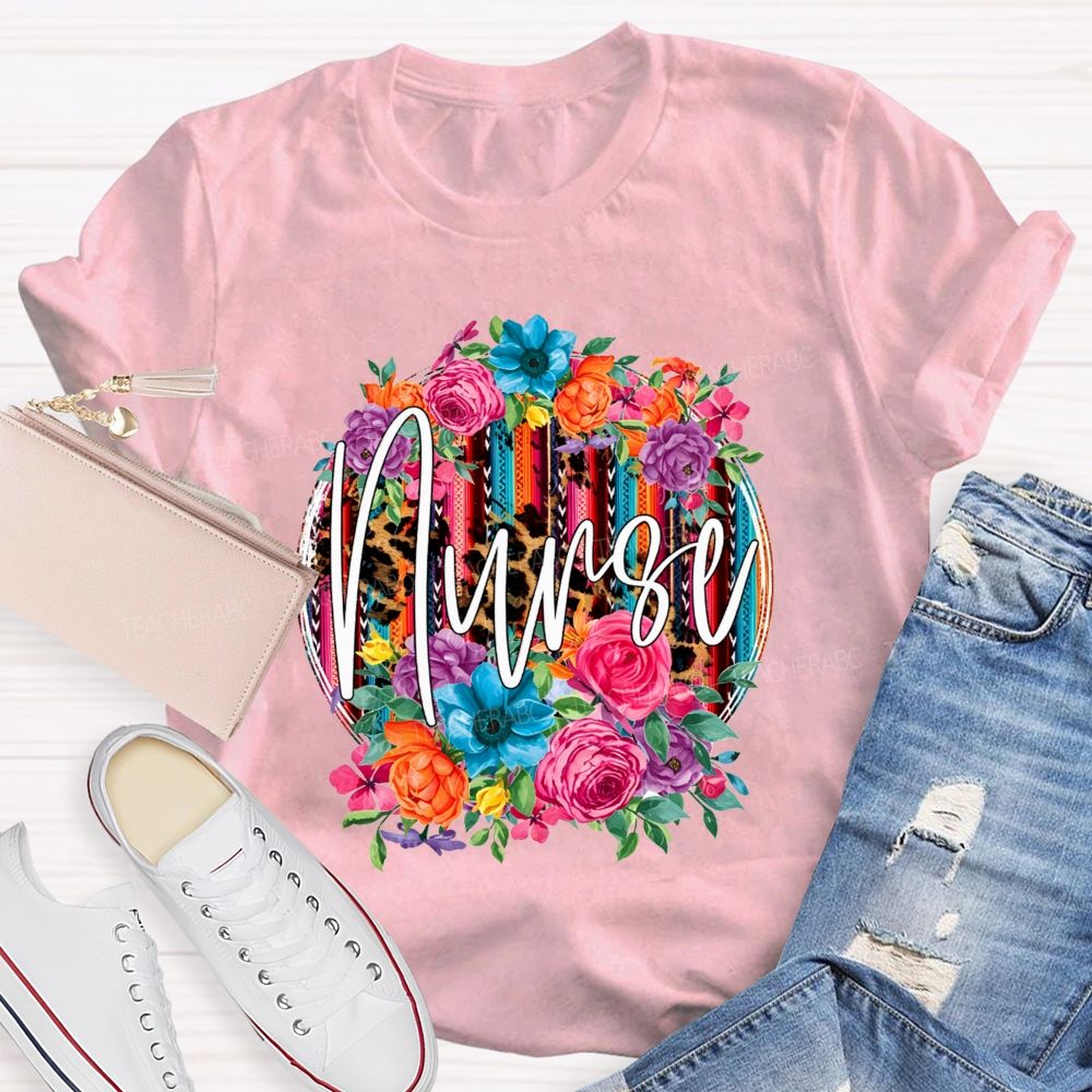 Nurse Life Blooming With Compassion And A Little Bit Of Leopard Print T-shirt