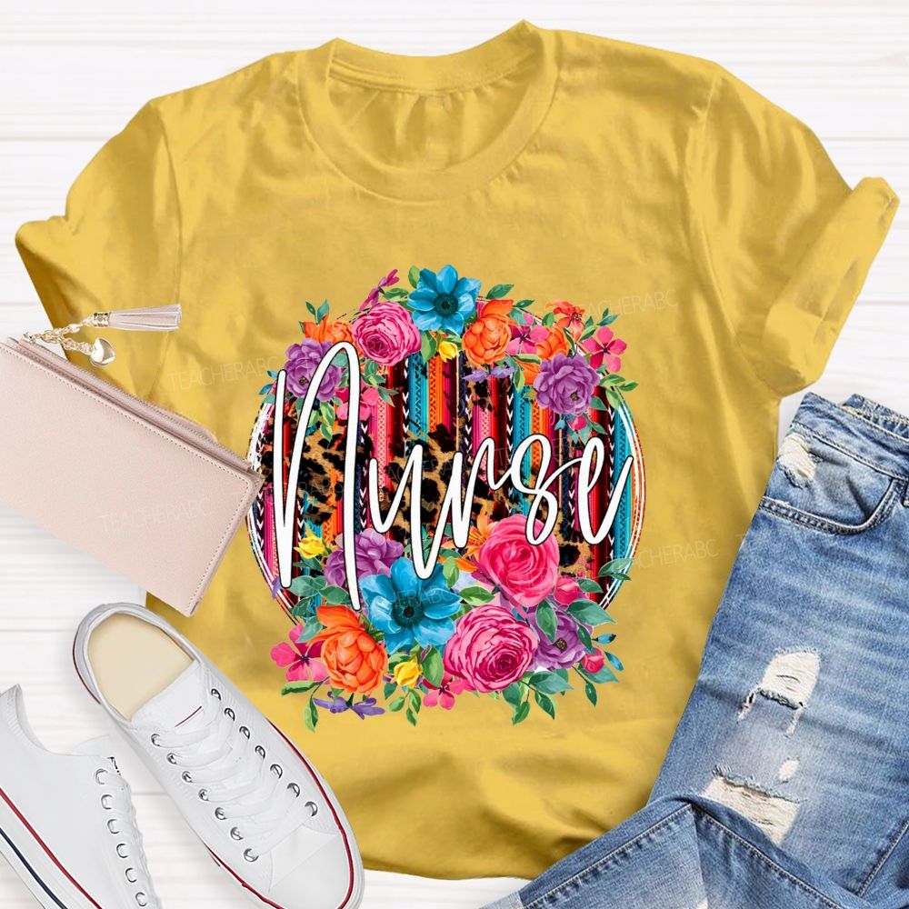 Nurse Life Blooming With Compassion And A Little Bit Of Leopard Print T-shirt
