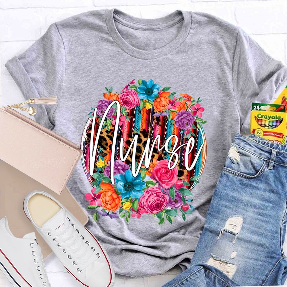 Nurse Life Blooming With Compassion And A Little Bit Of Leopard Print T-shirt