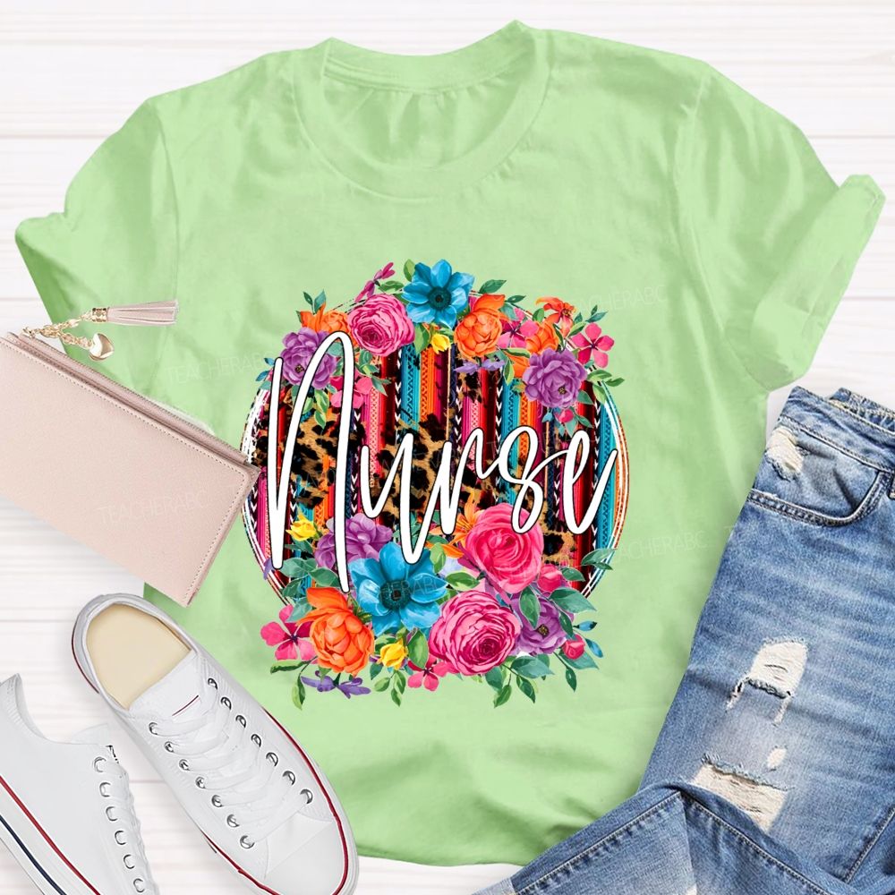 Nurse Life Blooming With Compassion And A Little Bit Of Leopard Print T-shirt