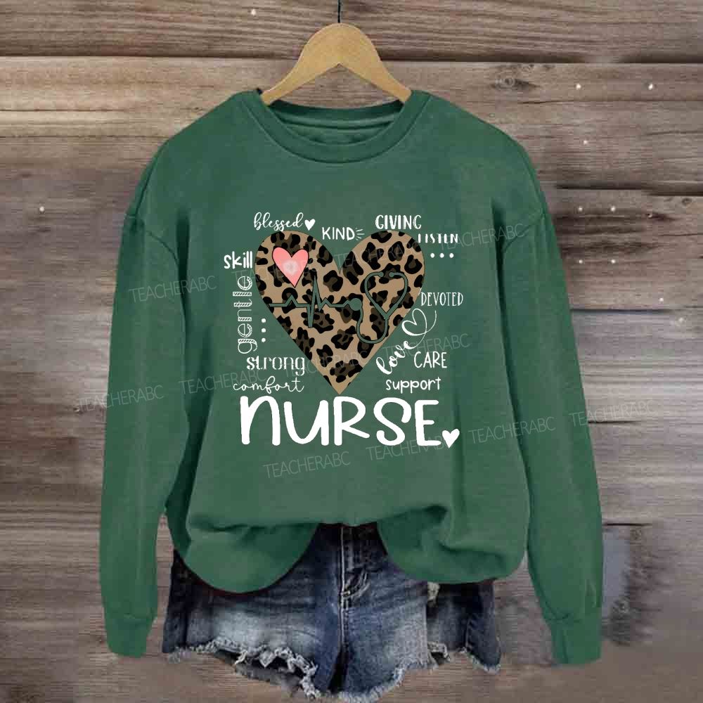 Nurse Blessed Kind Strong Leopard Heart Sweatshirt