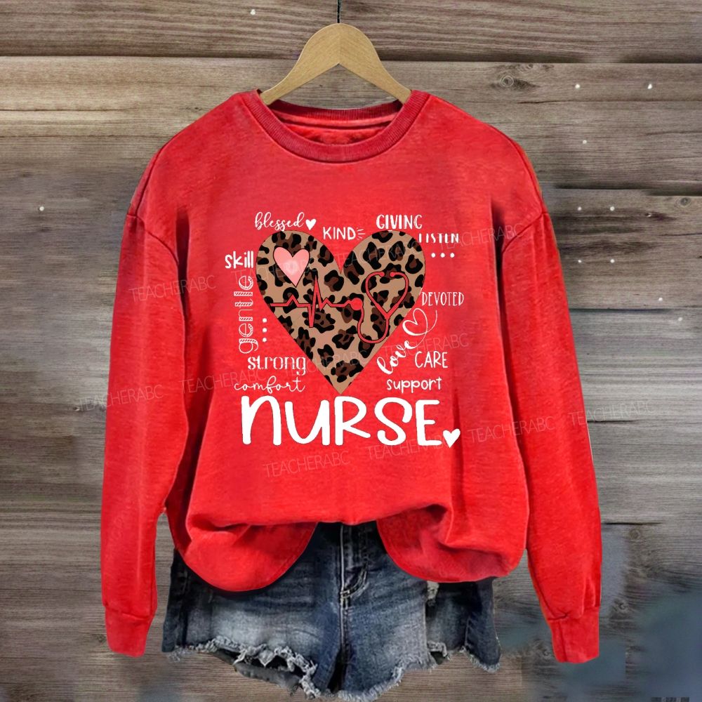 Nurse Blessed Kind Strong Leopard Heart Sweatshirt