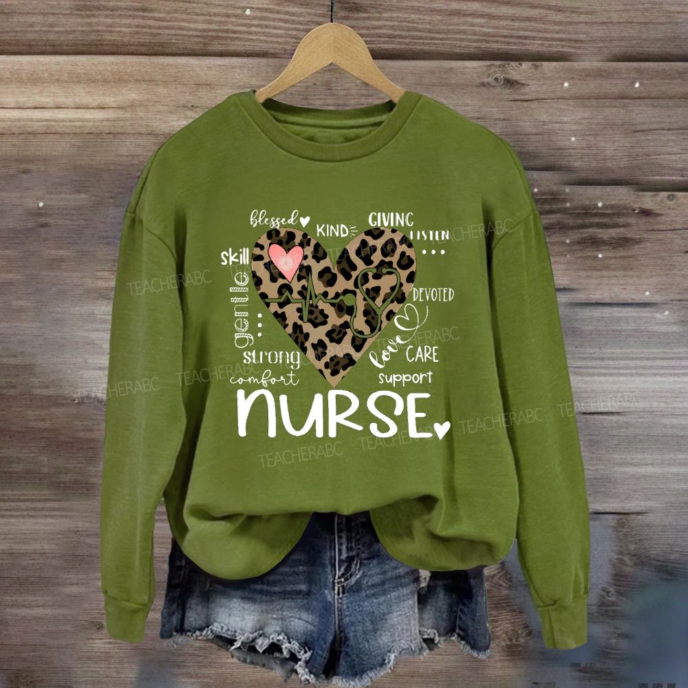 Nurse Blessed Kind Strong Leopard Heart Sweatshirt