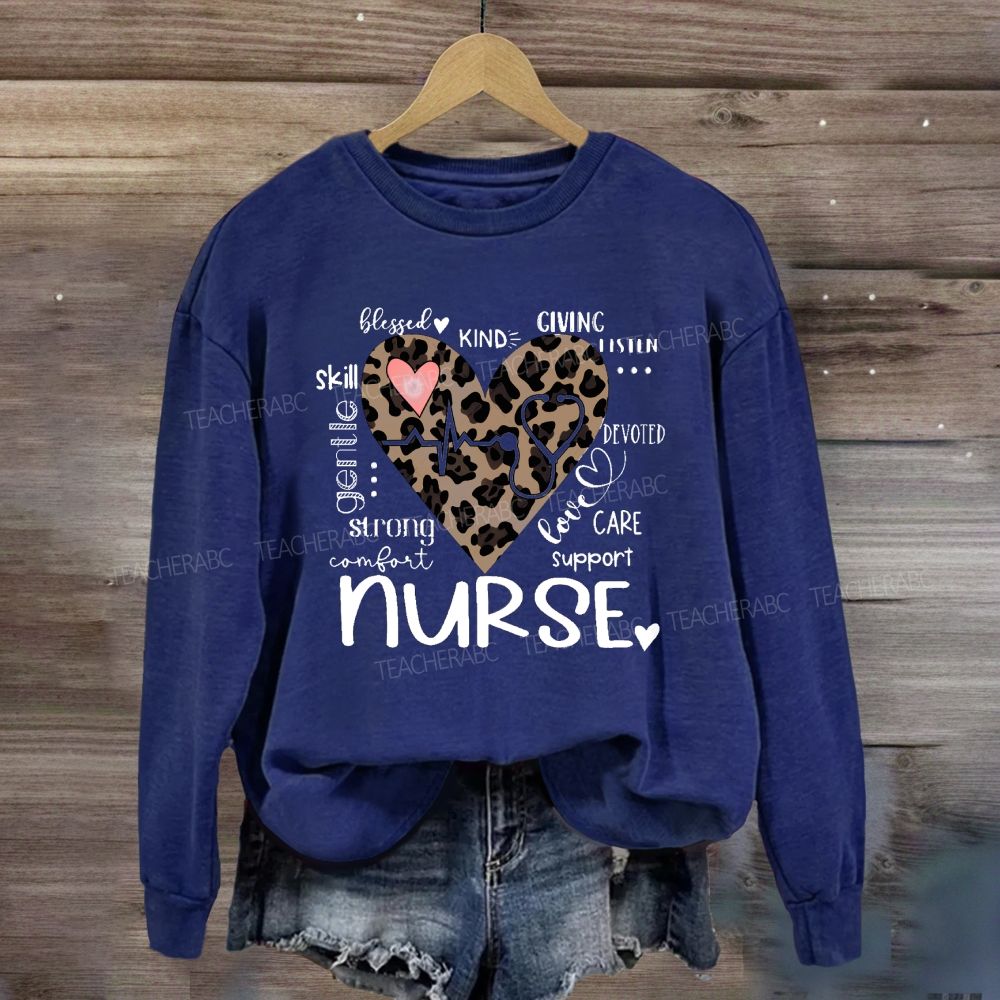 Nurse Blessed Kind Strong Leopard Heart Sweatshirt