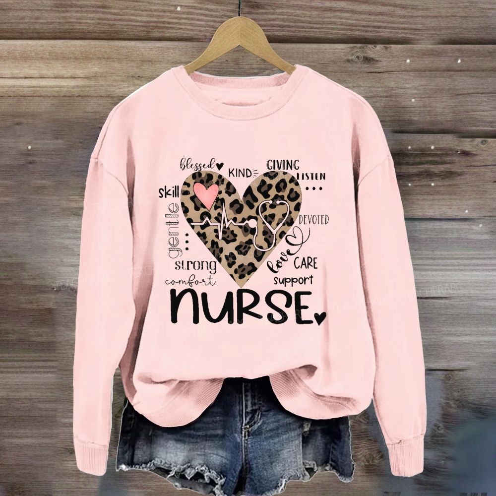Nurse Blessed Kind Strong Leopard Heart Sweatshirt