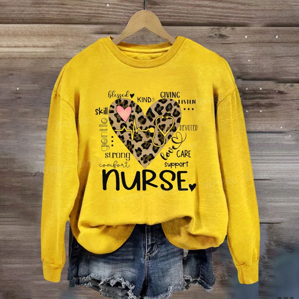 Nurse Blessed Kind Strong Leopard Heart Sweatshirt