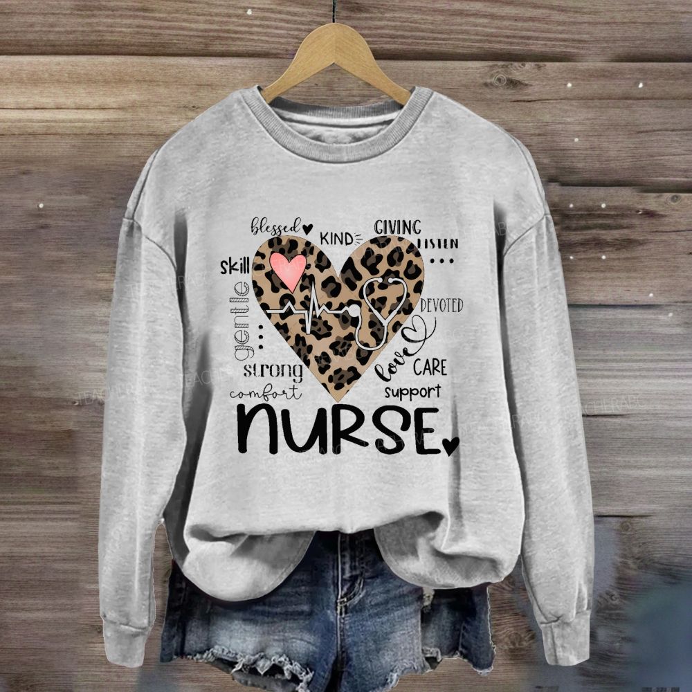 Nurse Blessed Kind Strong Leopard Heart Sweatshirt