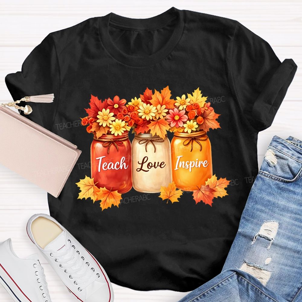 Teach Love Inspire Autumn Floral Teacher T-shirt