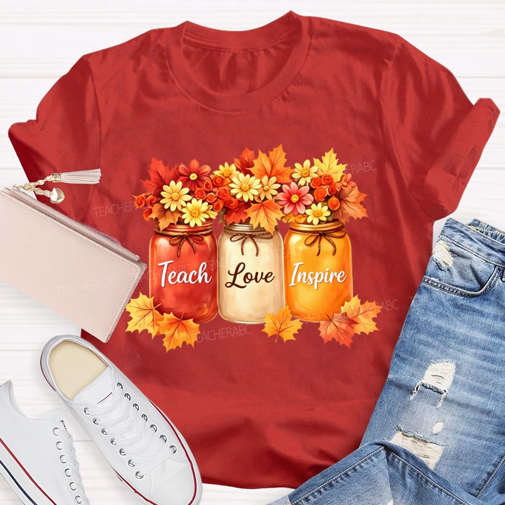 Teach Love Inspire Autumn Floral Teacher T-shirt
