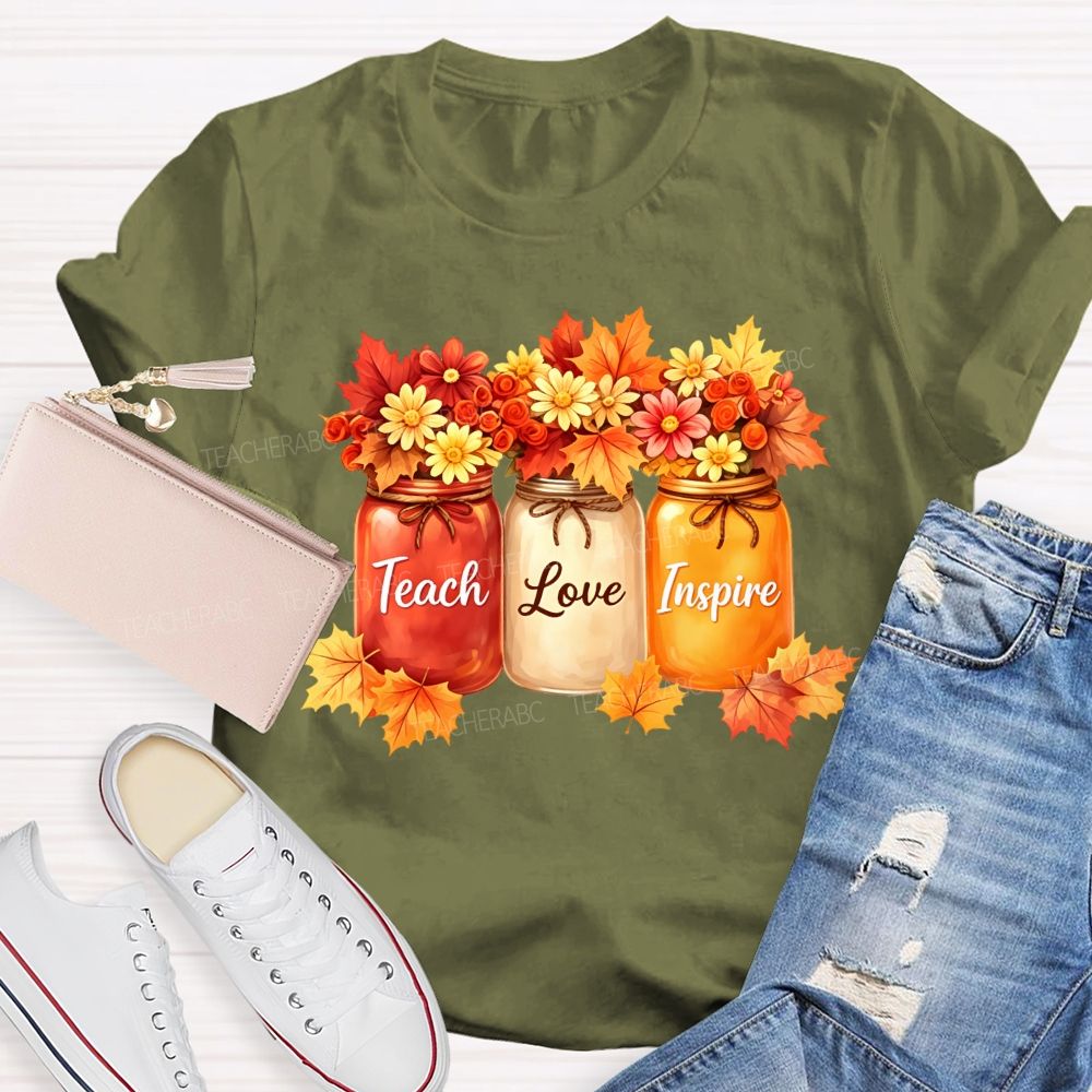 Teach Love Inspire Autumn Floral Teacher T-shirt