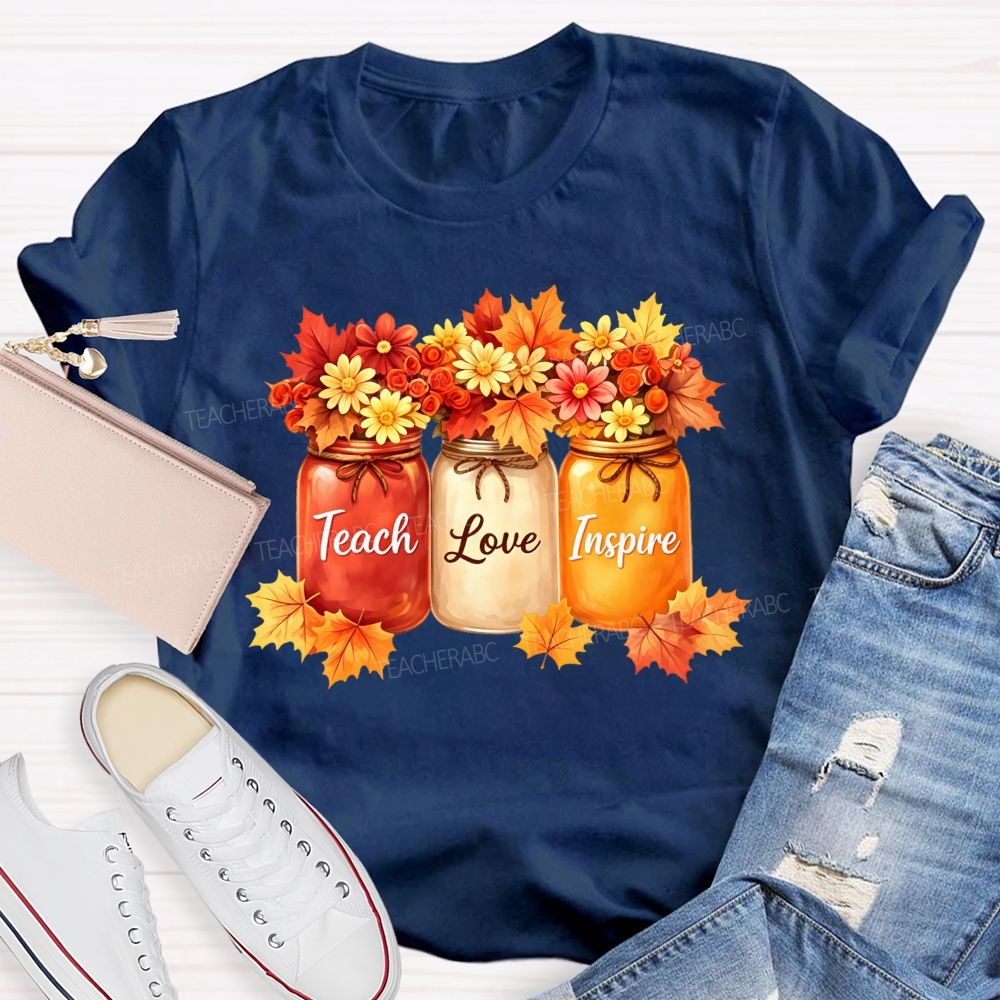 Teach Love Inspire Autumn Floral Teacher T-shirt