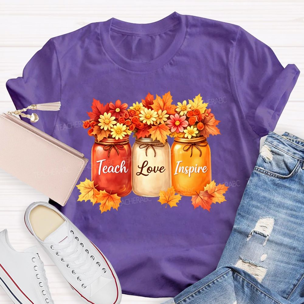 Teach Love Inspire Autumn Floral Teacher T-shirt