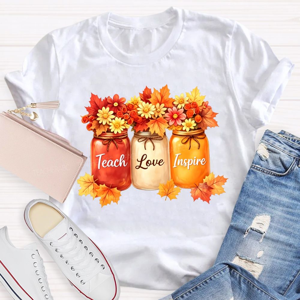 Teach Love Inspire Autumn Floral Teacher T-shirt