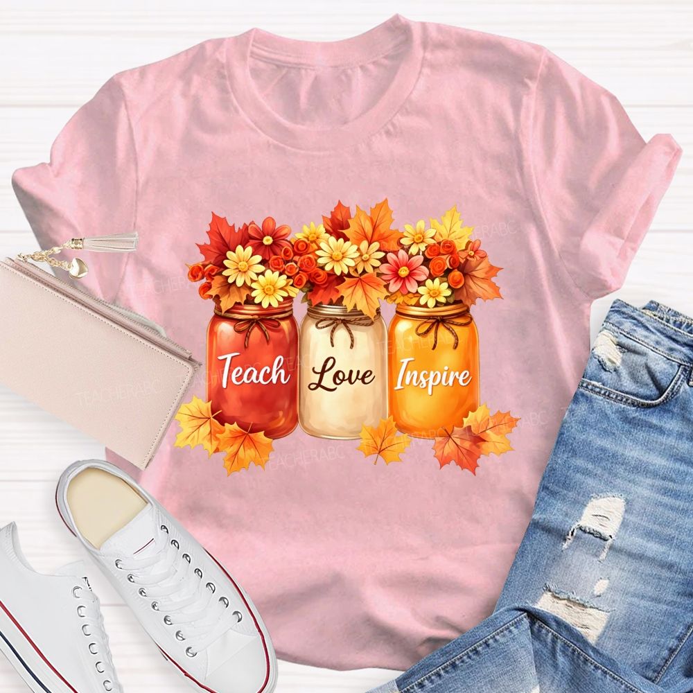 Teach Love Inspire Autumn Floral Teacher T-shirt