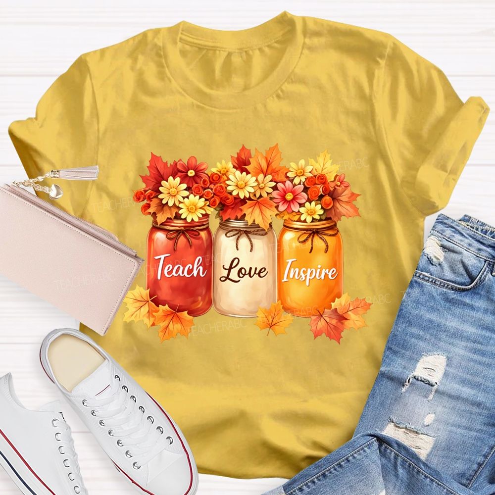 Teach Love Inspire Autumn Floral Teacher T-shirt