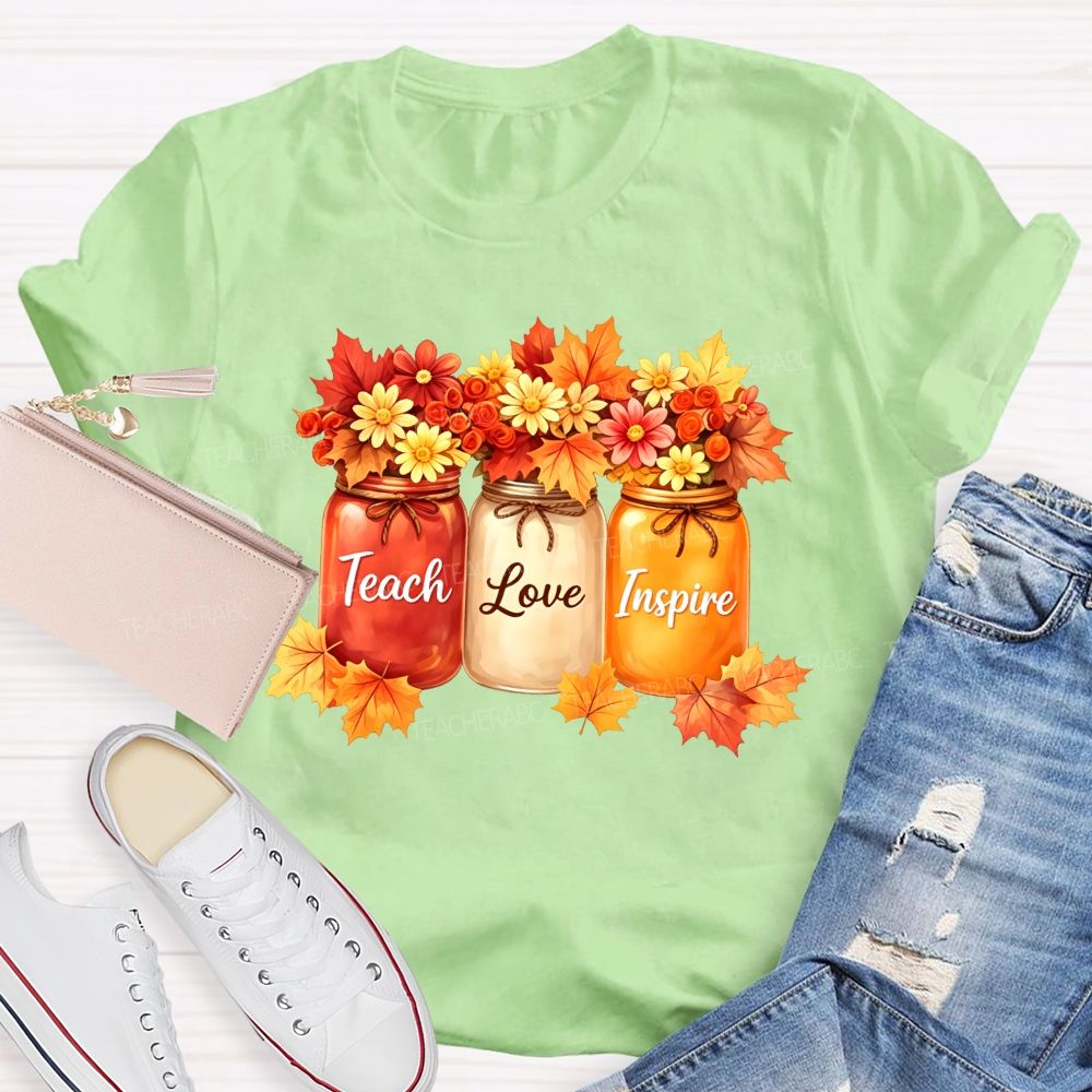 Teach Love Inspire Autumn Floral Teacher T-shirt