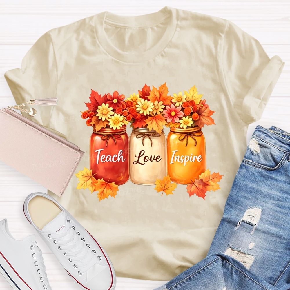 Teach Love Inspire Autumn Floral Teacher T-shirt