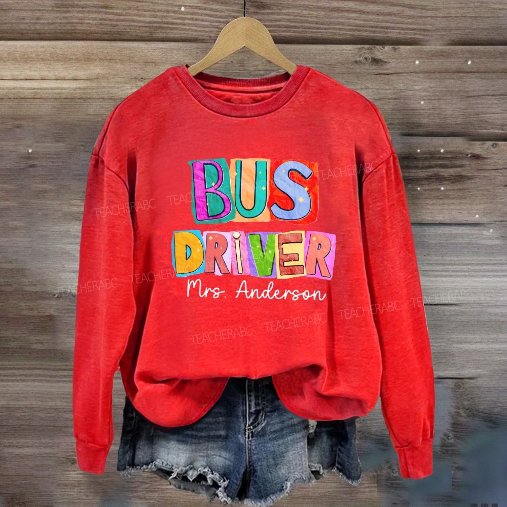 Personalized Name Bus Driver Color Block Back To School Sweatshirt