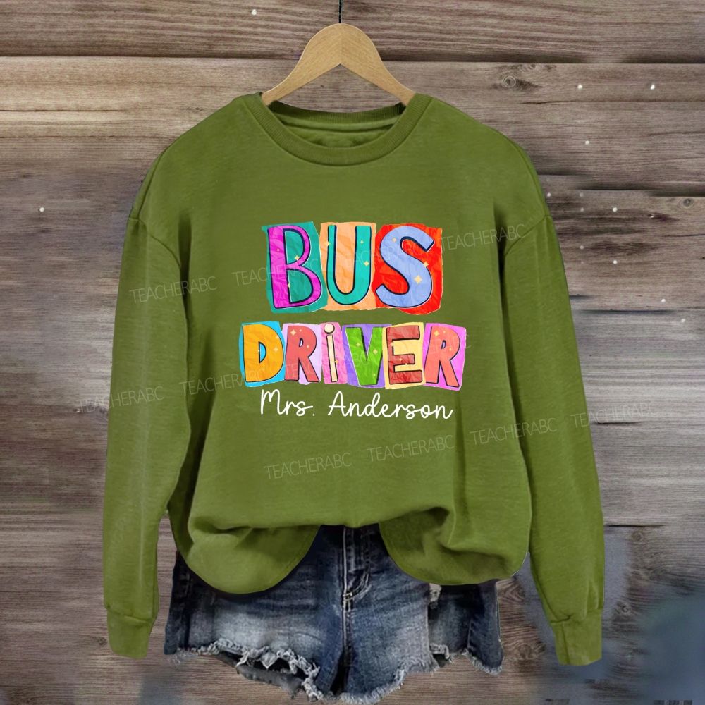 Personalized Name Bus Driver Color Block Back To School Sweatshirt