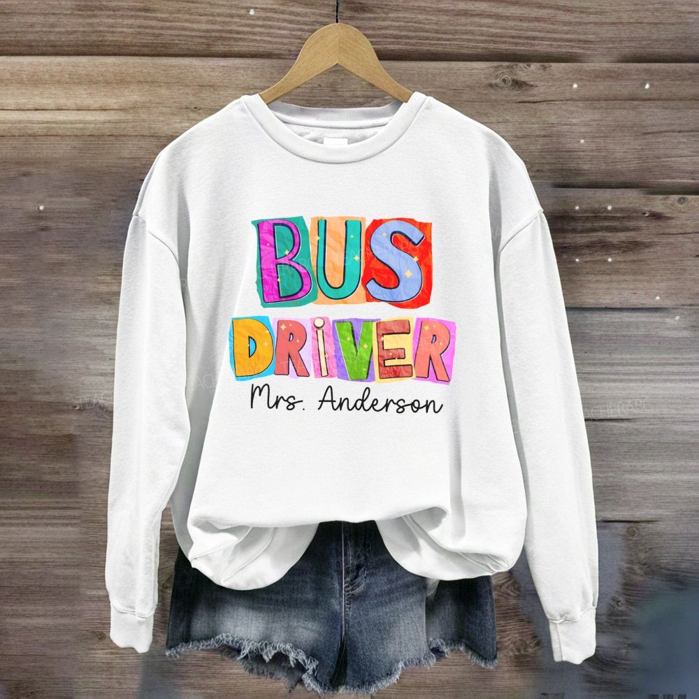 Personalized Name Bus Driver Color Block Back To School Sweatshirt