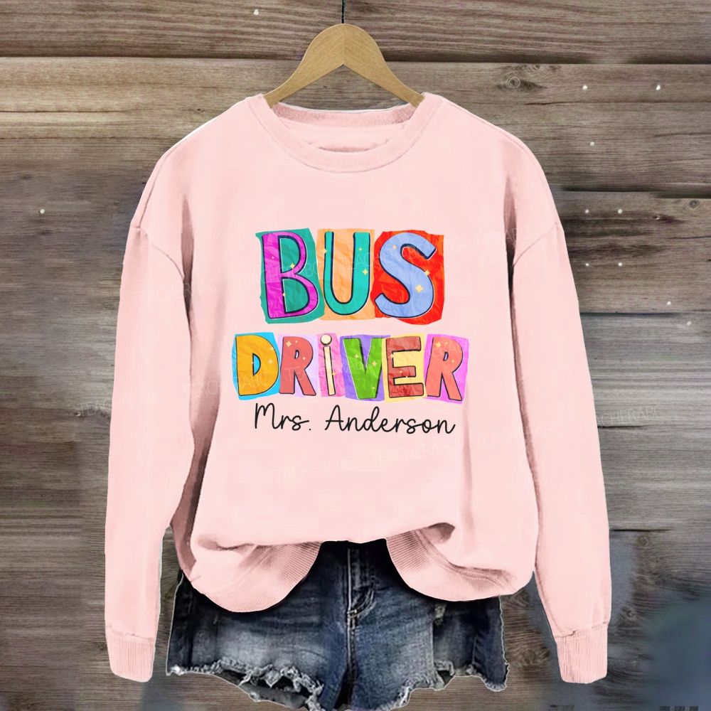 Personalized Name Bus Driver Color Block Back To School Sweatshirt