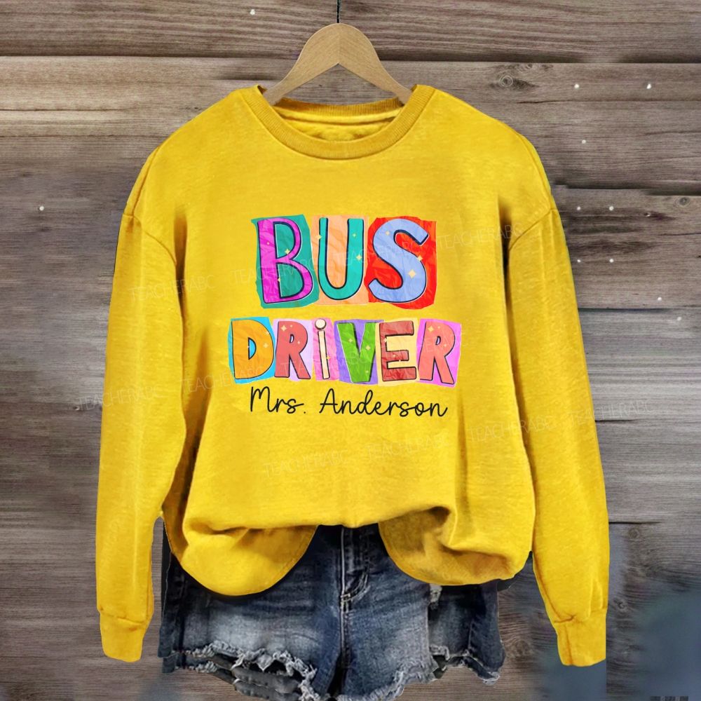 Personalized Name Bus Driver Color Block Back To School Sweatshirt