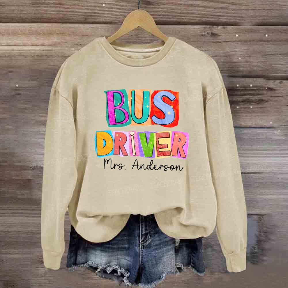 Personalized Name Bus Driver Color Block Back To School Sweatshirt