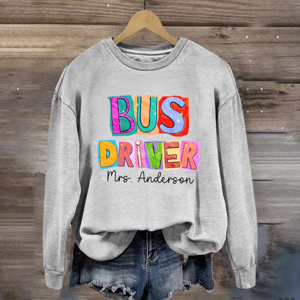 Personalized Name Bus Driver Color Block Back To School Sweatshirt
