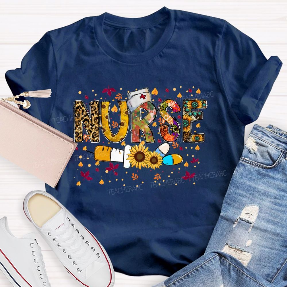 Fall Nurse Leopard Sunflower T-shirt