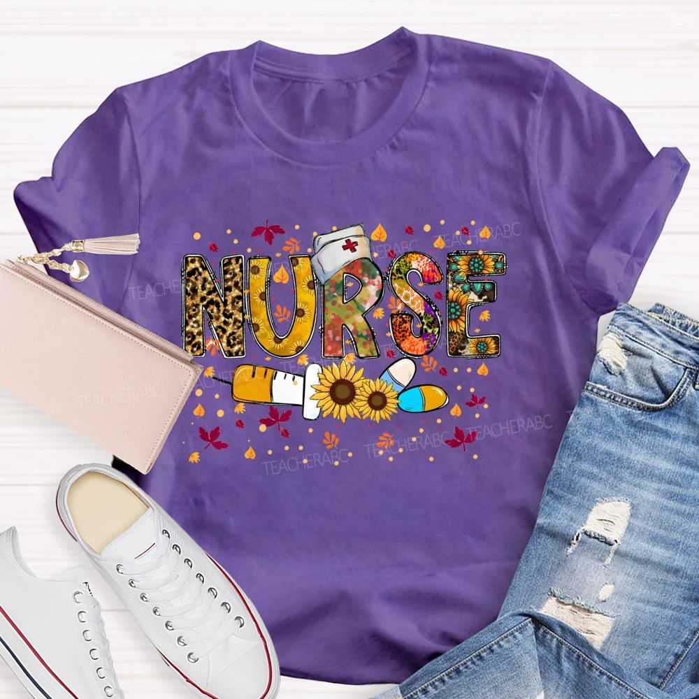Fall Nurse Leopard Sunflower T-shirt