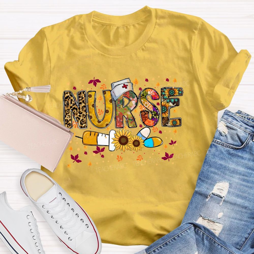 Fall Nurse Leopard Sunflower T-shirt