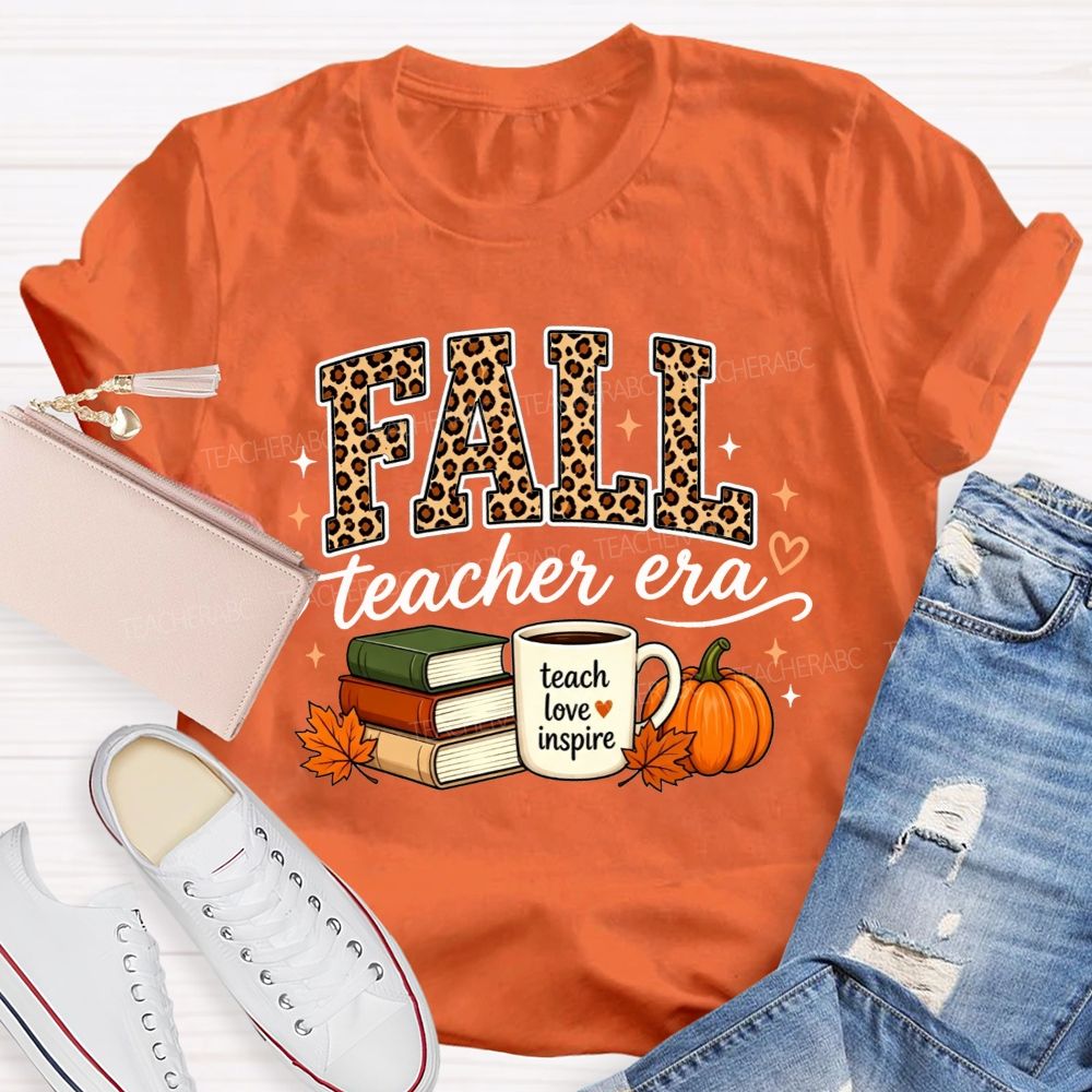 Fall Teacher Era Leopard Teach Love Inspire Teacher T-shirt