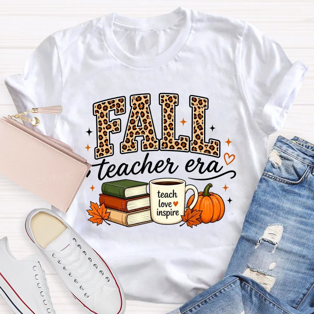 Fall Teacher Era Leopard Teach Love Inspire Teacher T-shirt