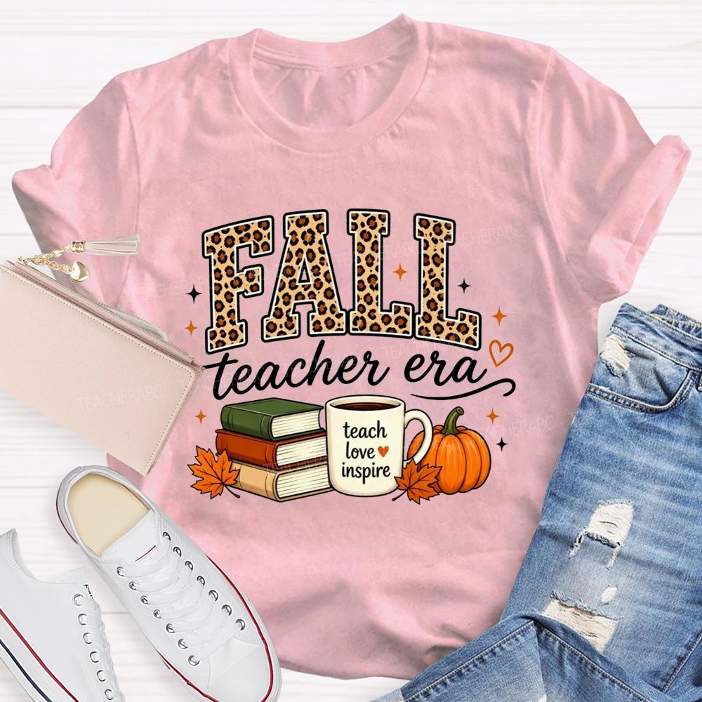 Fall Teacher Era Leopard Teach Love Inspire Teacher T-shirt