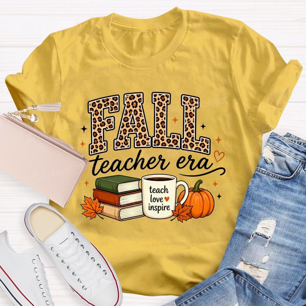 Fall Teacher Era Leopard Teach Love Inspire Teacher T-shirt
