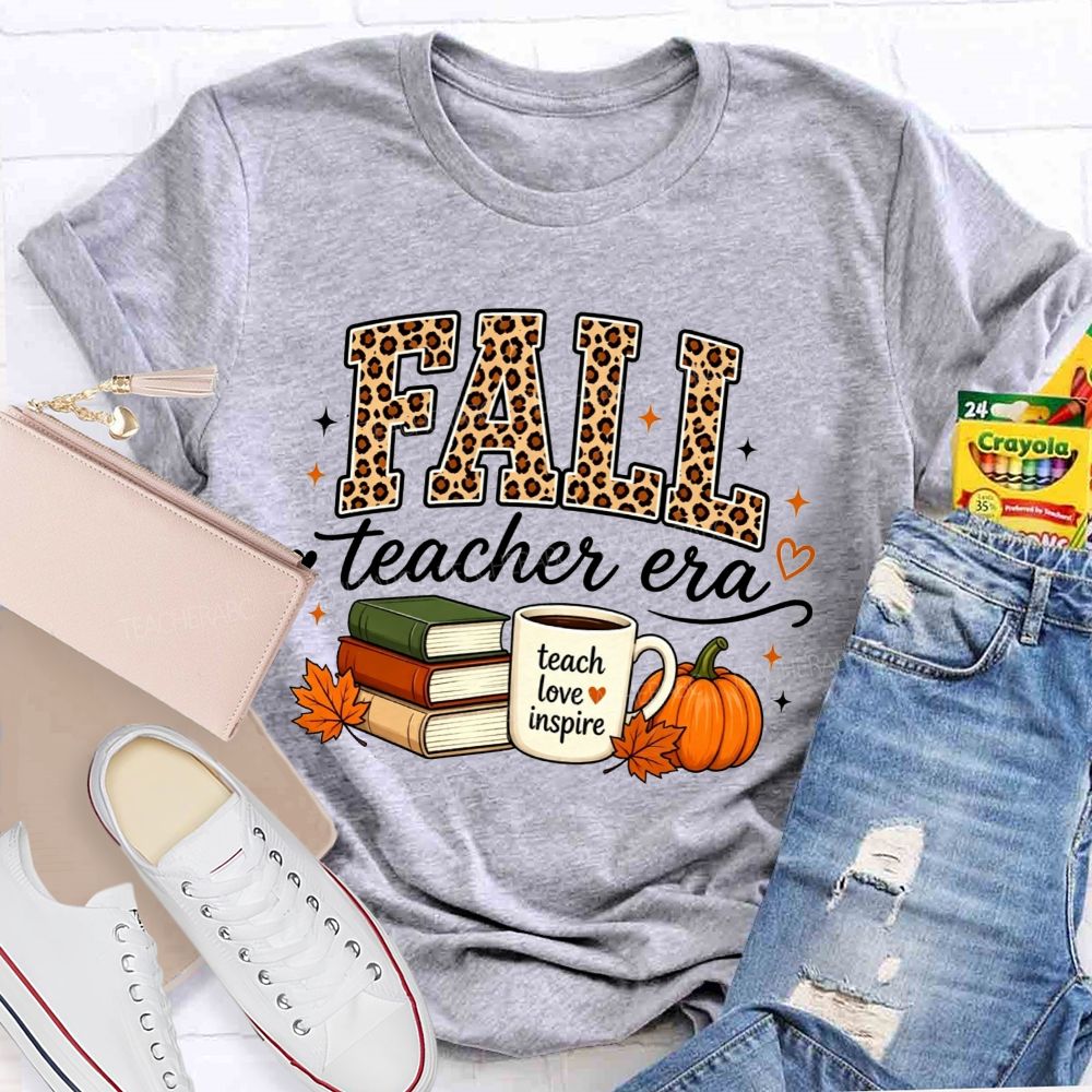 Fall Teacher Era Leopard Teach Love Inspire Teacher T-shirt