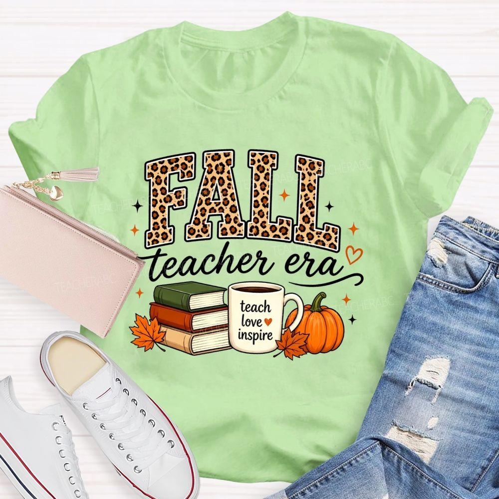 Fall Teacher Era Leopard Teach Love Inspire Teacher T-shirt